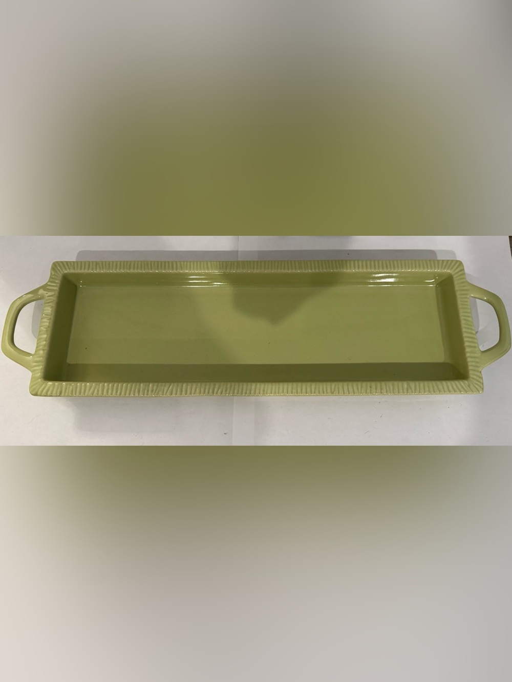 Ballard Designs SL Ceramic Rectangular Serving Tray Avocado Green Microwave Safe